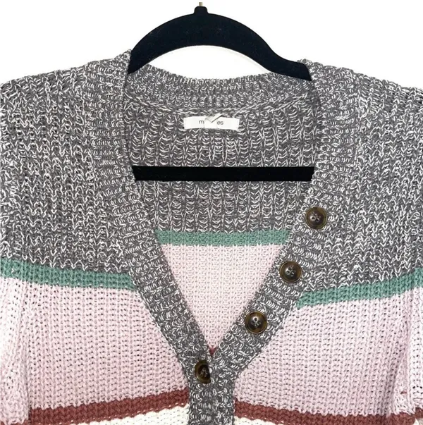 Maurices Henley Sweater Multicolor Striped V-neck Button Knit Pullover - Image 3