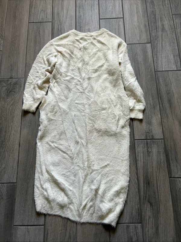 Boohoo Cream Long Open-Front Fuzzy Cardigan - Image 3