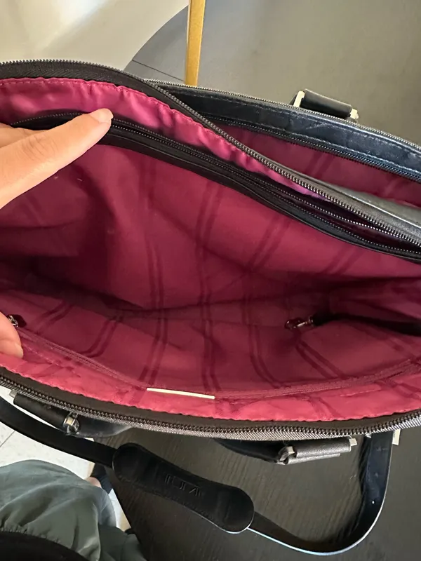 Vintage TUMI Black Nylon & Leather Structured Tote / Business Bag – Pink Lining – Shoulder Strap - Image 11