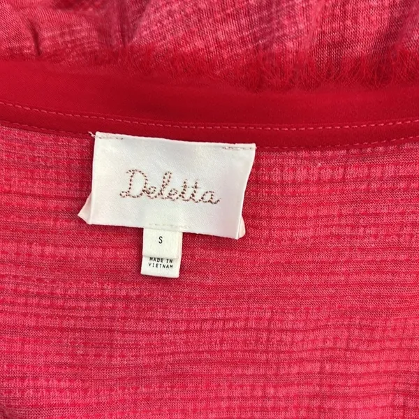 Anthro | Deletta Women's Thea‎ Pink Ruffle Peplum V-Neck Top - Image 5