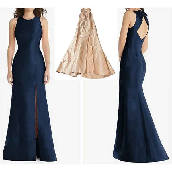 NWT Alfred Sung JEWEL NECK BOWED OPEN-BACK TRUMPET DRESS FRONT‎ SLIT Pink 2R - Image 2