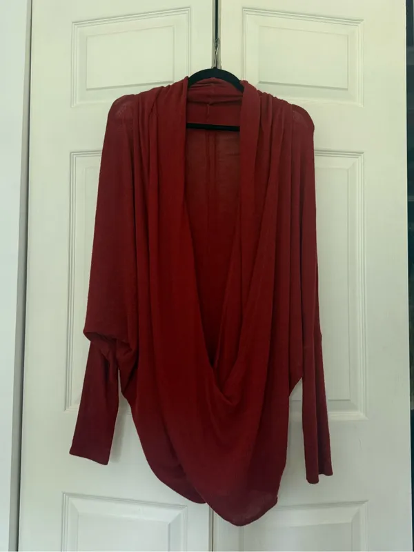 NWT Free People Sheila Hacci Top Mahogany Combo Dark Red Wrap Top Drapey Medium - Image 4