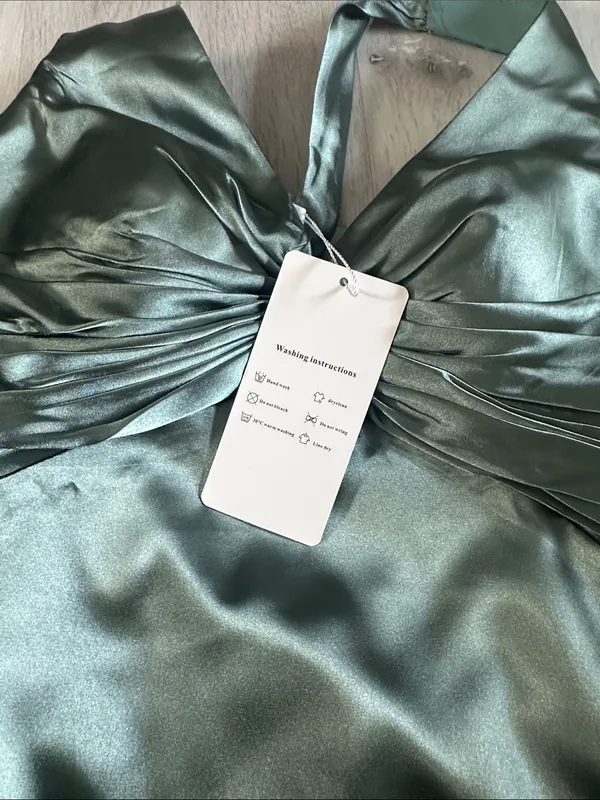 Monvelli Elegant Halter Satin Floor Mermaid Prom Gown Sage Green Size 4 NWT - Image 7