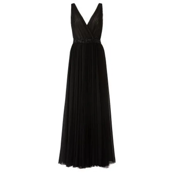Badgley Mischka Black pleated Tulle Chiffon V-neck Gown size 2 - Image 13