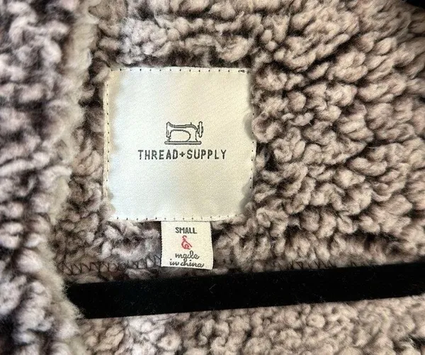 Thread + Supply Brown Off White Sleeveless Sherpa Vest Women Size Small - Image 7