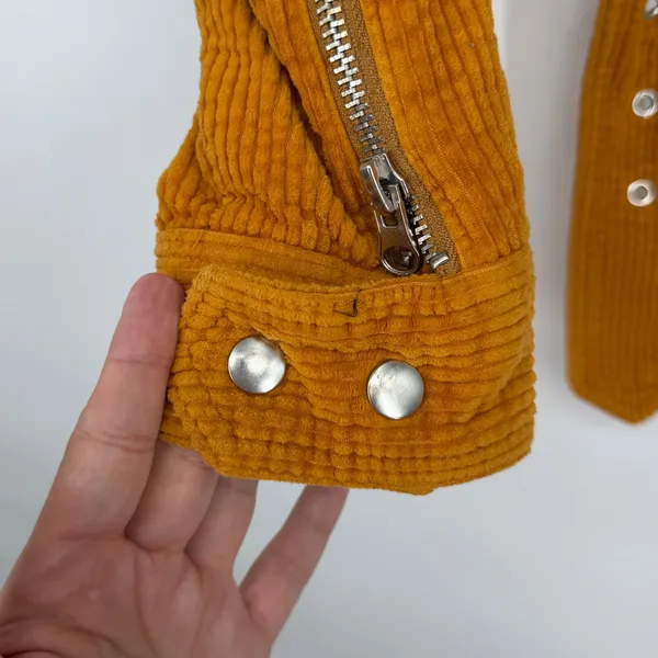 Free People Mustard‎ Yellow Corduroy Moto Jacket Belted Cropped Size S - Image 5