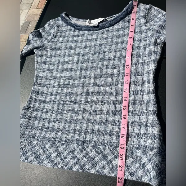 Sara Campbell top small rough texture checkered pattern cotton blend fluffy trim Blue - Image 8