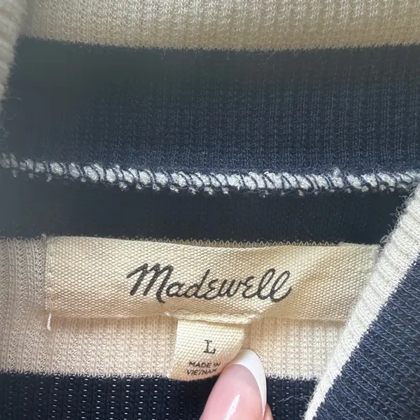 Madewell Women Navy Cream Striped Ribbed Turtleneck Long Sleeve Top Size L‎ - Image 3
