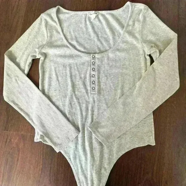 OPEN EDIT Henley Organic Cotton Blend Bodysuit color grey size L - Image 5