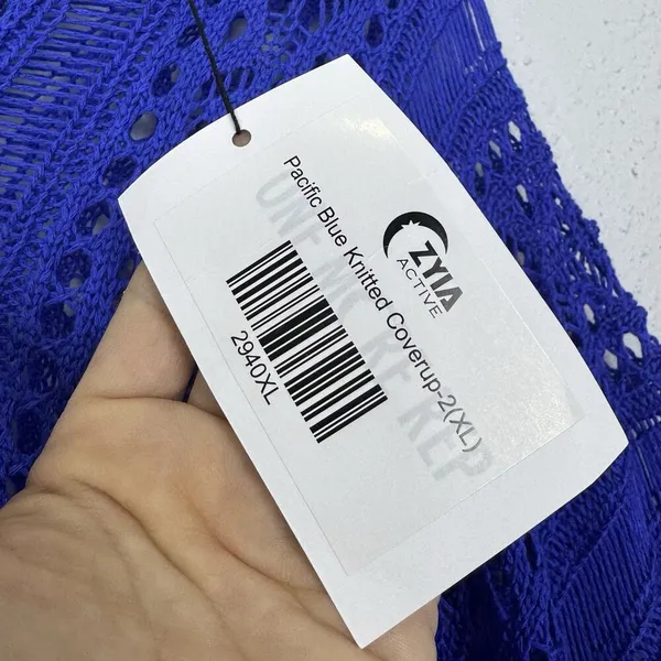 ZYIA Active Crochet Open Knit Knitted Cover Up Poncho Size XL Blue Beach Boho - Image 11