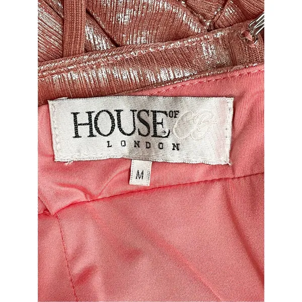 House of CB Ciara Dress Medium Pink Metallic Ruched Bodycon Mini Party Cocktail - Image 12