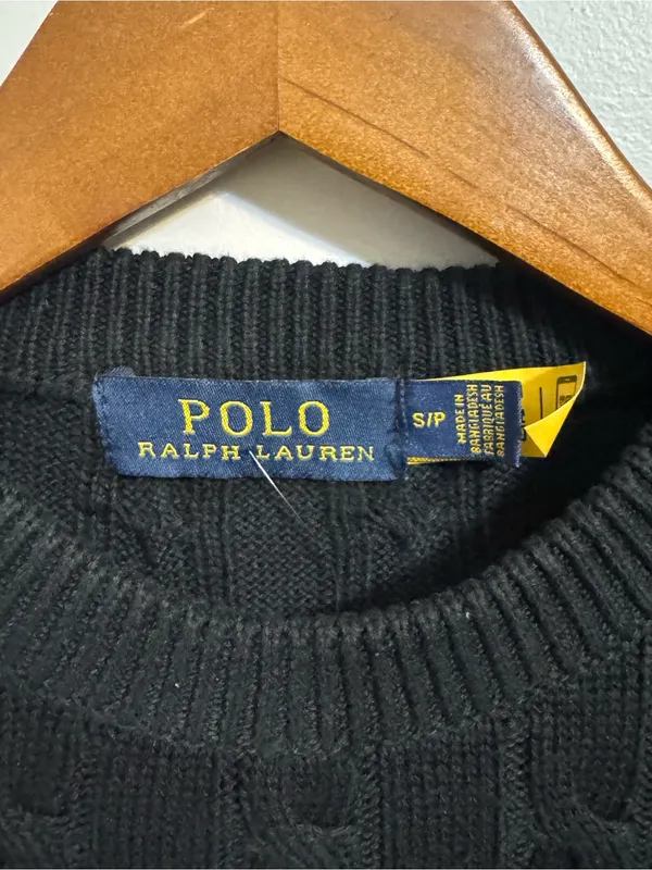 Polo Ralph Lauren Black Cable Knit Crewneck Sweater Red Pony NWT Small - Image 3