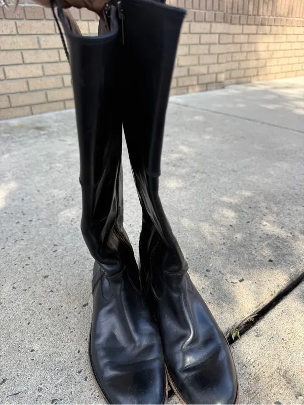Frye Black Leather Knee-High Zip Riding Boots - Image 8