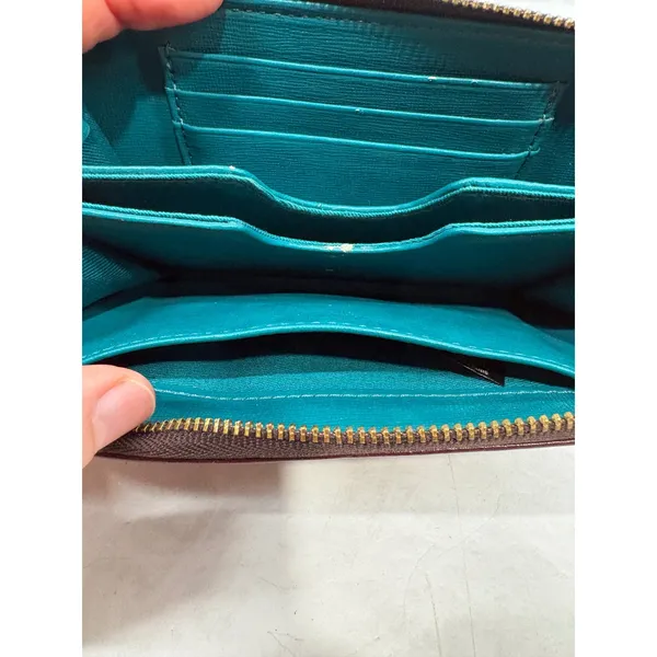 Fossil Logan Zip Around Clutch Wallet Burgundy Leather Teal Interior Wristlet - Image 9