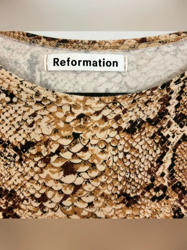 Reformation Smith Mamba Bodycon Snake Skin Animal Print Brown Mini Dress M - Image 7