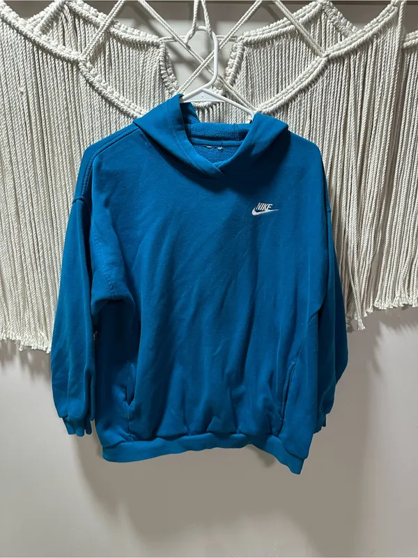 Nike Teal Blue Pullover Hoodie with Small White Swoosh - Image 4