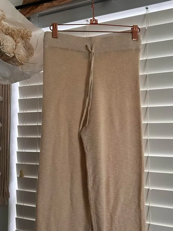 free people cream neutral wide leg knit lounge pull on pants | xs - Image 4