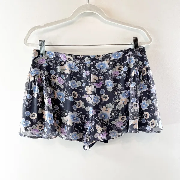 Free People Flowy Floral Print Chiffon Micro Shorts Black Purple 4 - Image 4