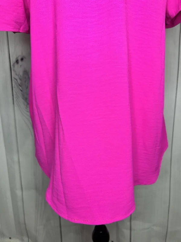 NWT Jodifl Women's Blouse Sz M Hot Pink Short Sleeves V Neck NEW Lightweight - Image 11