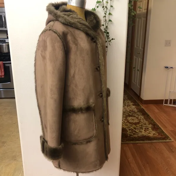 Dennis Basso Coat Reversible Faux Suede Fur Mink Brown Hooded - Image 3