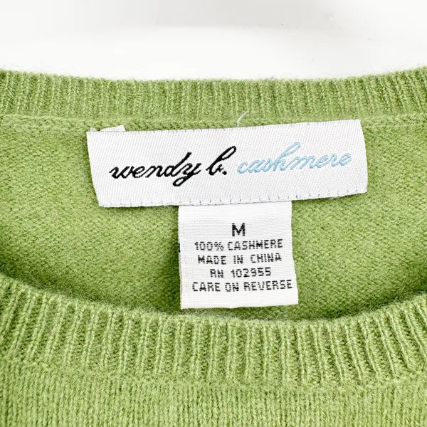 Wendy B. Cashmere Womens Green 100% Cashmere Classic Crewneck Preppy Sweater M - Image 2