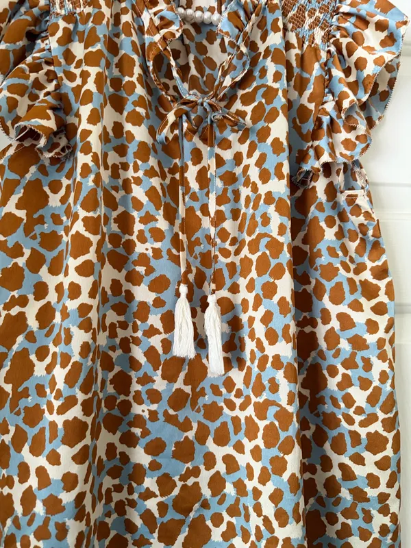 Jodifl Brown Blue Giraffe Print Silky Top - Image 3