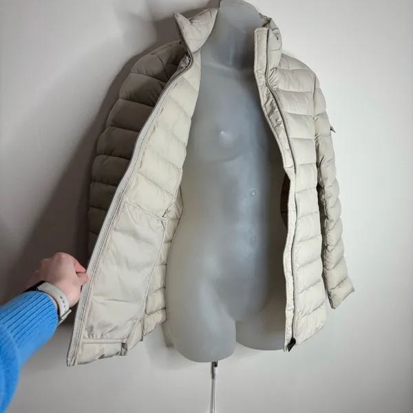 Lauren Ralph Lauren Puffer Zip Up Jacket Coat size XS Cream hidden hood - Image 2