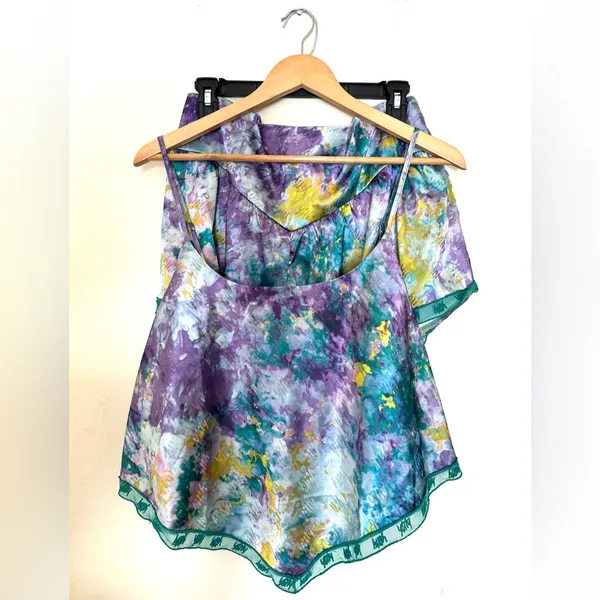 YITTY Satin Flowy Set Pajama Deep Sea‎ Top Size XL and Short Size Large Set of 2 - Image 2