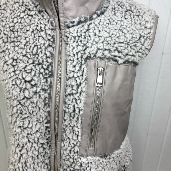 Abercrombie & Fitch Vest Women Small Sherpa Fleece Jacket Gray Leather‎ Pocket S - Image 8