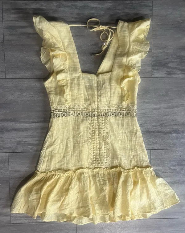 Audrey Parks Francesca’s Yellow Lace Detailed Dress Medium - Image 2