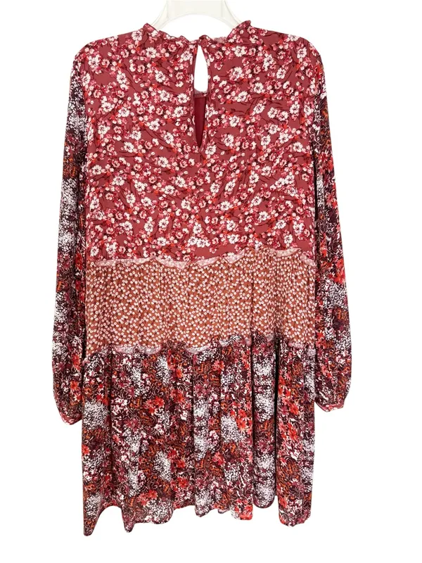 Anthropologie Maeve Esther Tiered Boho Tunic Mini Dress Red Floral Size S - Image 6