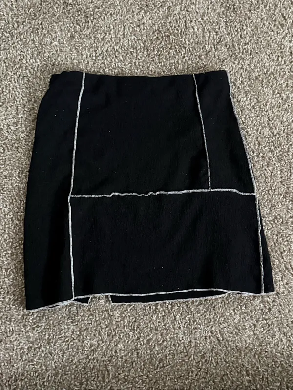 UO Willow Patchwork Mini Skirt Sz XS Black Contrast Stitch Mini Skirt High Rise - Image 8