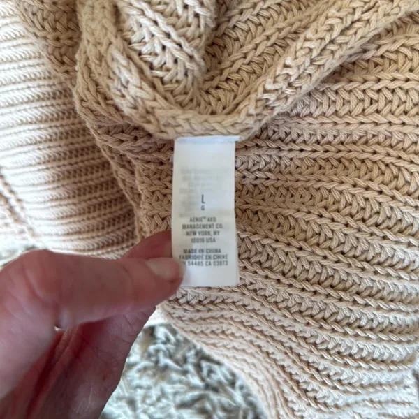 Aerie Oversized Tan Cotton V Neck Sweater Size Large - Image 7