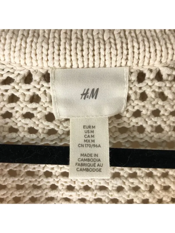 H&M Ivory Knit Cropped Crochet Sweater With V-Neck & Collar Size M 100% Cotton - Image 3