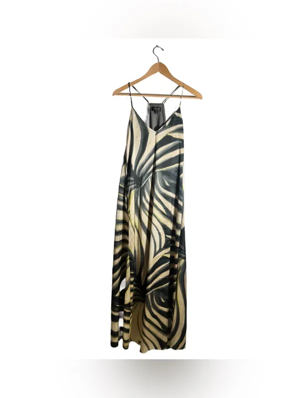 Tahari ASL Maxi Slip Dress Women's Small Abstract Palm Leaf Satin Strappy NWT - Image 3