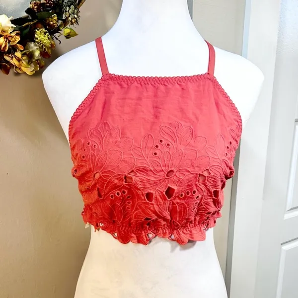 NWT Intimately Free People June T-Strap Back Eyelet Bralette Coral Sz M 💛 - Image 3