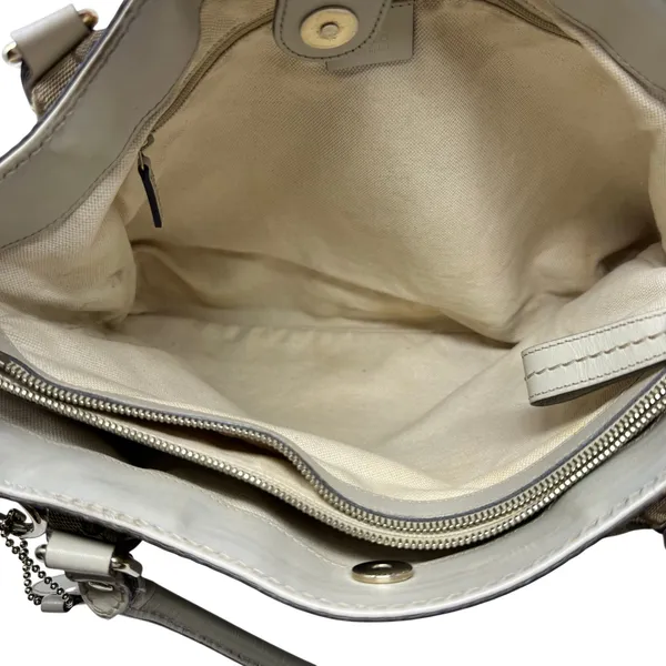 Gucci Sukey Medium Tote Monogram Canvas White Trim Pleated Handbag Charm - Image 9