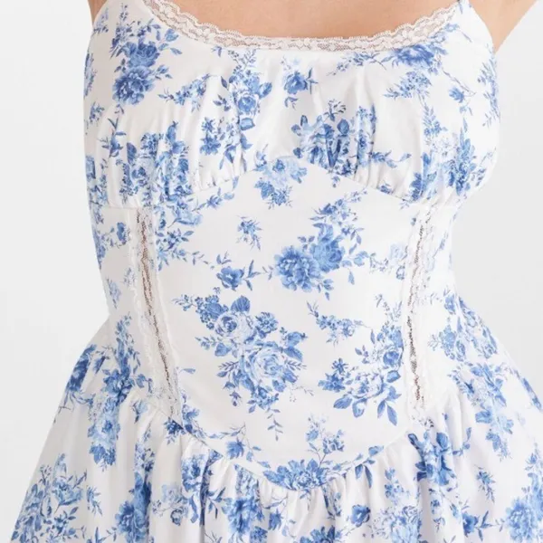 Aeropostale Blue and White Sleeveless Midi Sundress - Image 2
