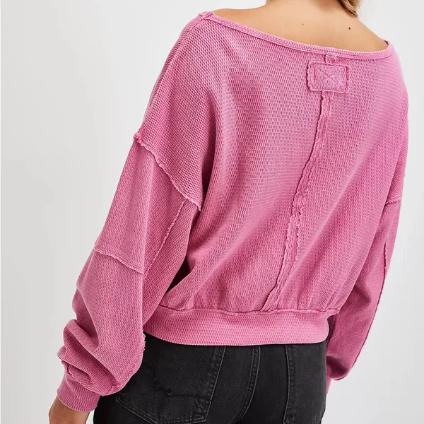 Free People We The Free Ife Thermal Pullover Cotton Top in Pinky Promise Women’s Size Medium - Image 2