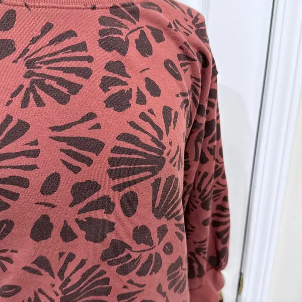 Pact Organic Cotton Sweatshirt Dress Rust Brown Botanical Leaf Print Mini Small - Image 2