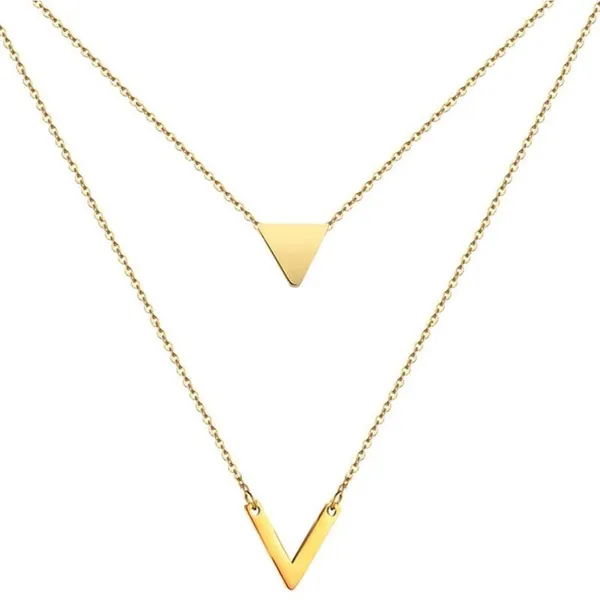 NEW Layered Triangle Yellow Gold Filled Chain Necklace,‎ 16-18" - Image 2