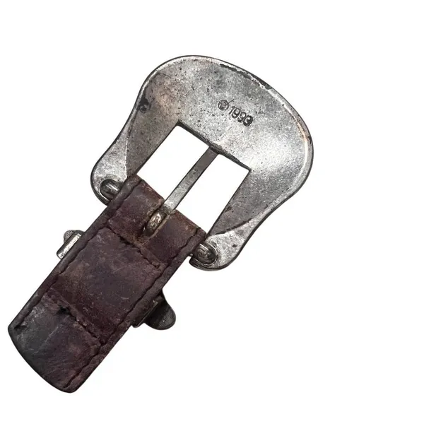 Western Leather Belt Womens 30 Brown Good Vintage 1993 Concho Buckle Patina - Image 3