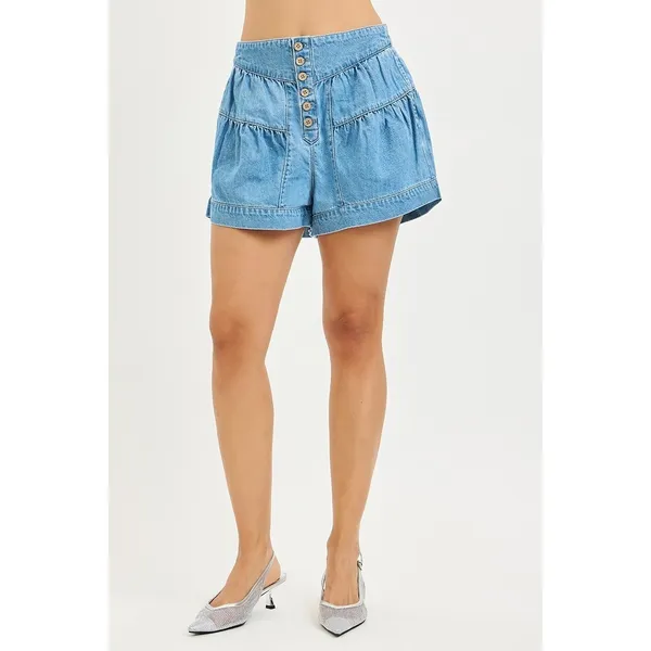 RISEN Elastic Band‎ Slouchy Shorts With Shirred Detail - Medium - Image 2