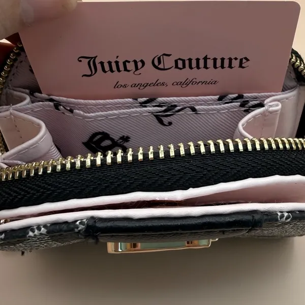Juicy Couture Black Gothic Logo‎ Coin Purse with Heart Mirror and Gold Hardware - Image 7
