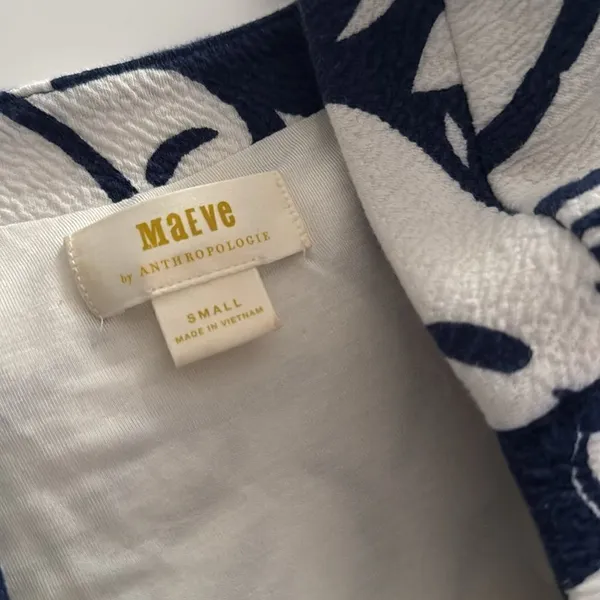 Maeve by anthology Blue and White Puff Sleeve Blouse EUC - Image 6