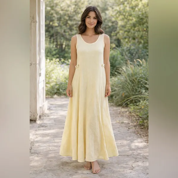 Vintage FLAX Jeanne Engelhart Linen Maxi Dress Small Lagenlook‎ - Image 2