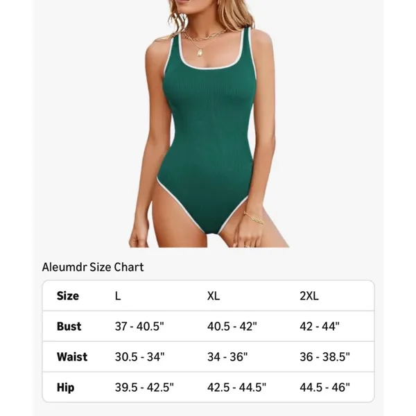 NEW Green Slimming 1 Pc Swimsuit Ribbed High Cut Bathing Suit L - Image 3