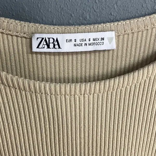 ZARA Tan High Neck Sleeveless Gathered Mini Bodycon Vacation Beach Dress Small # - Image 2