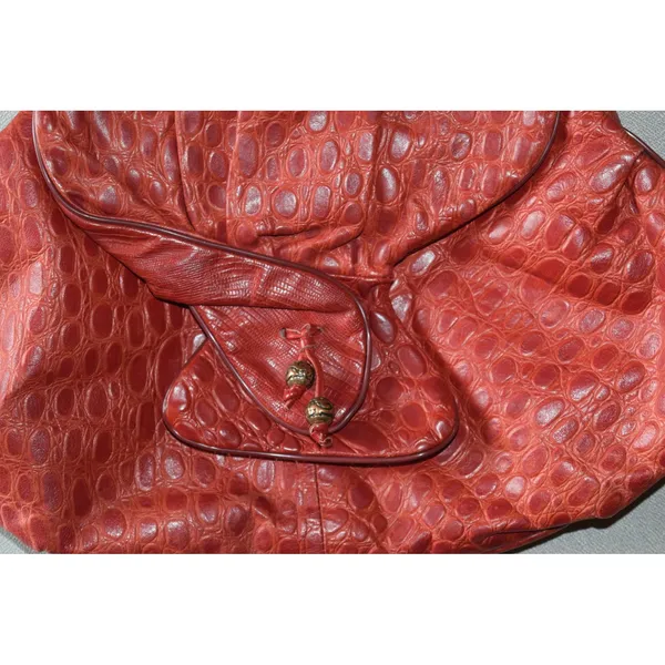 Vintage Shoulder Bag Women OS Red Good Faux Crocodile Embossed Slouch Hobo Retro - Image 4