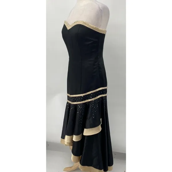 Vintage Y2k Camille La Vie Gown Beaded Strapless Satin Sweetheart Black Beige 10 - Image 6